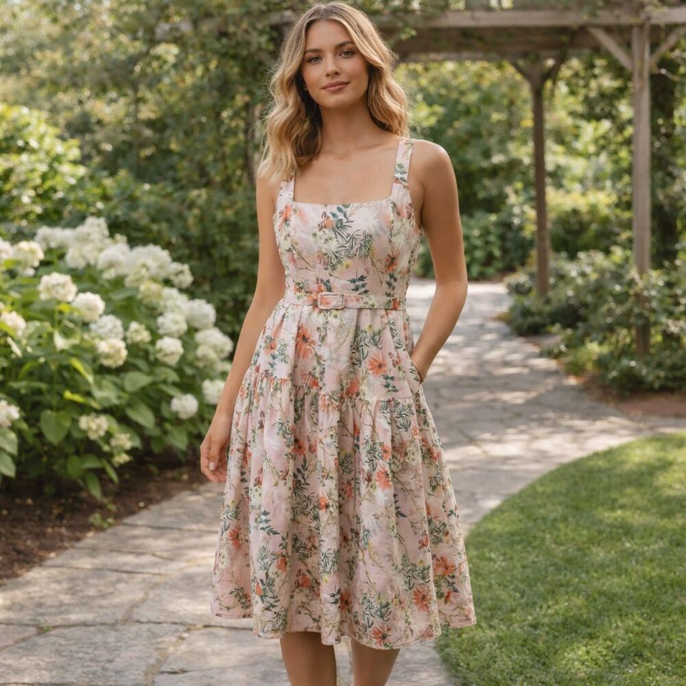 Antonio Melani Women’s Floral Fit & Flare Cotton Lined Dress – Size 14